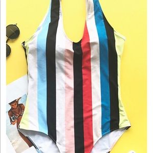 NEVER WORN backless vintage colorful striped suit